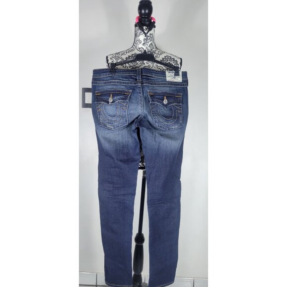 True Religion Jeans Womens 29X 32  Blue Low Rise Distressed Skinny Vintage Y2K - Picture 6 of 12